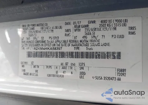 2017 Ford Transit-250 from USA, damaged, VIN 1FTYR2XM4HKA58397